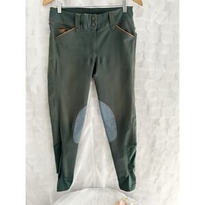 Piper By Smartpak Green Riding Breeches 28 LONG Orange Trim VTG Equestrian